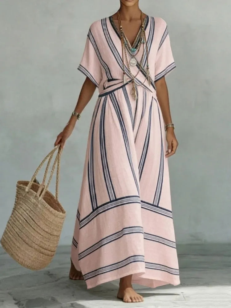 Women's Stripes With Contrasting Colors V-neck Short-sleeve Dress