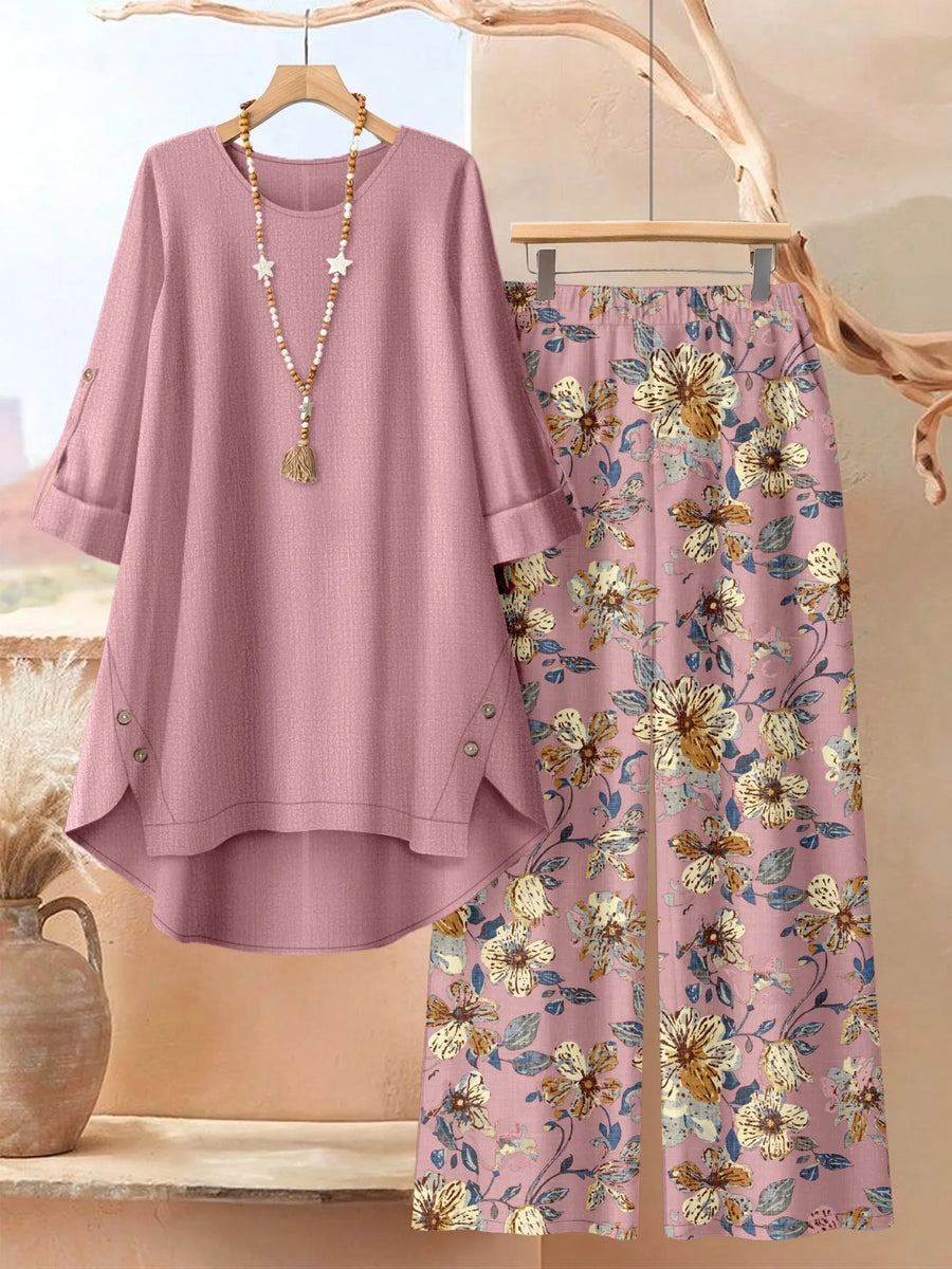 Rosette - Breezy Layered Tunic & Wide-Leg Trousers Set