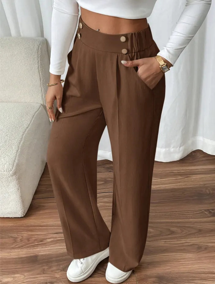 Ashlena - Soft-Touch High-Waisted Wide-Leg Trousers
