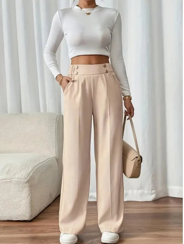 Ashlena - Soft-Touch High-Waisted Wide-Leg Trousers