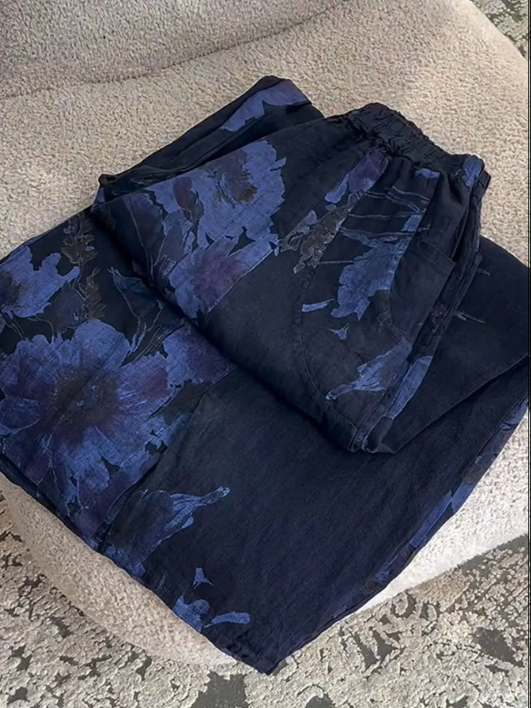 Women's Vintage Floral Print Casual Cotton and Linen Pants