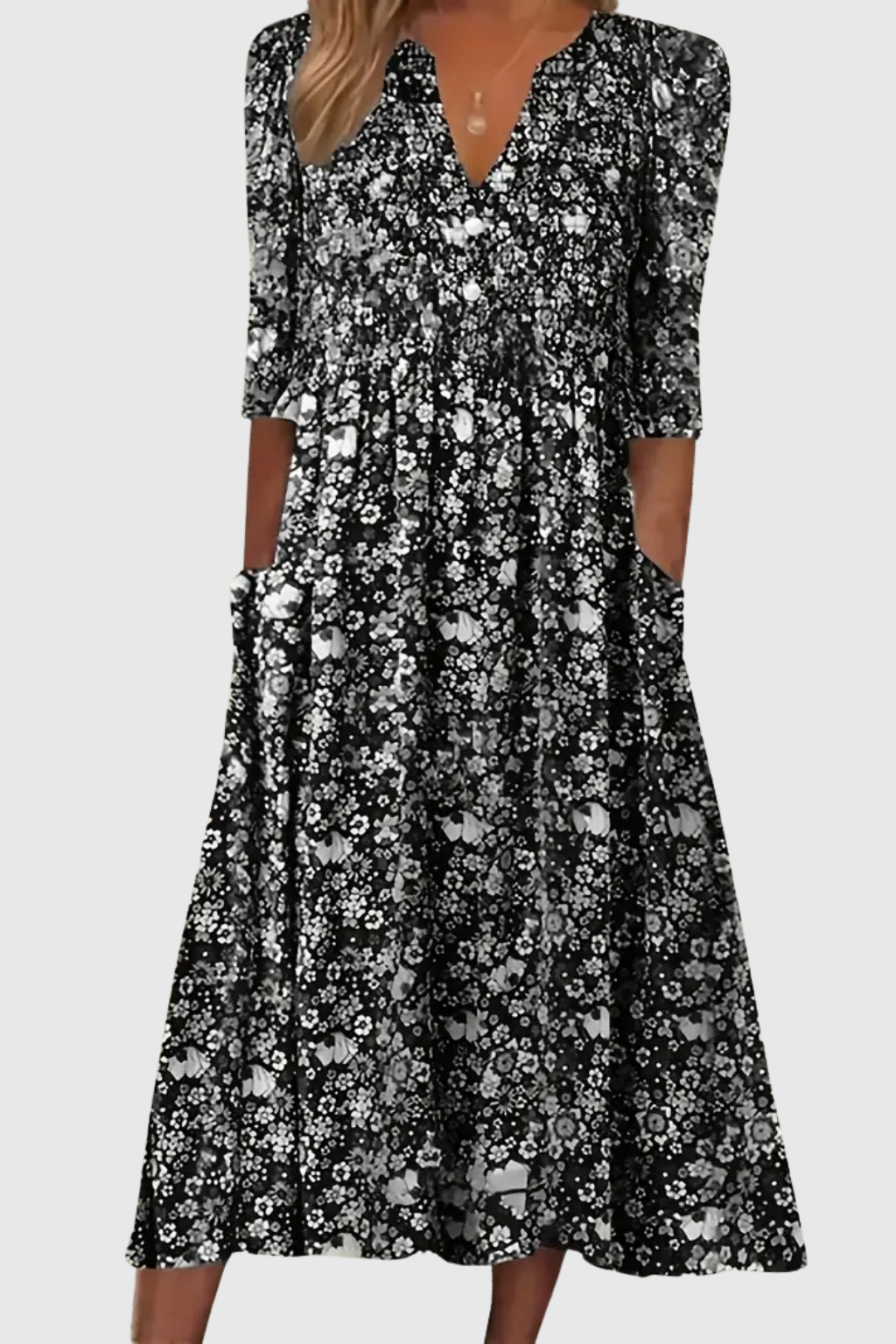 Marlow | Graceful V-Neck Elegance Midi Dress