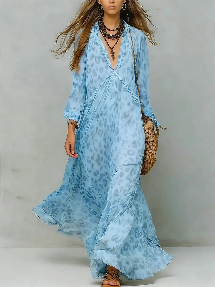 Women's Retro Leopard Pattern Art Print Casual Stylish Maxi Dress