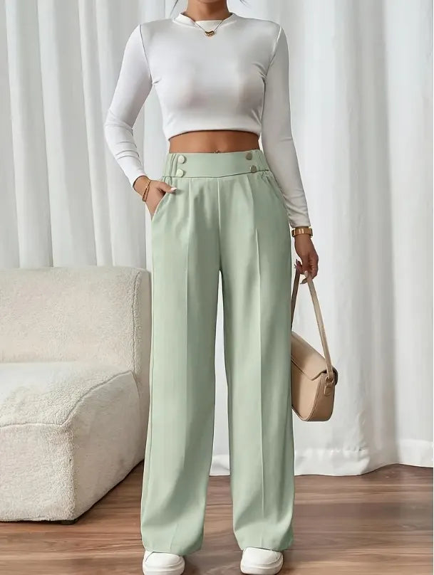 Ashlena - Soft-Touch High-Waisted Wide-Leg Trousers