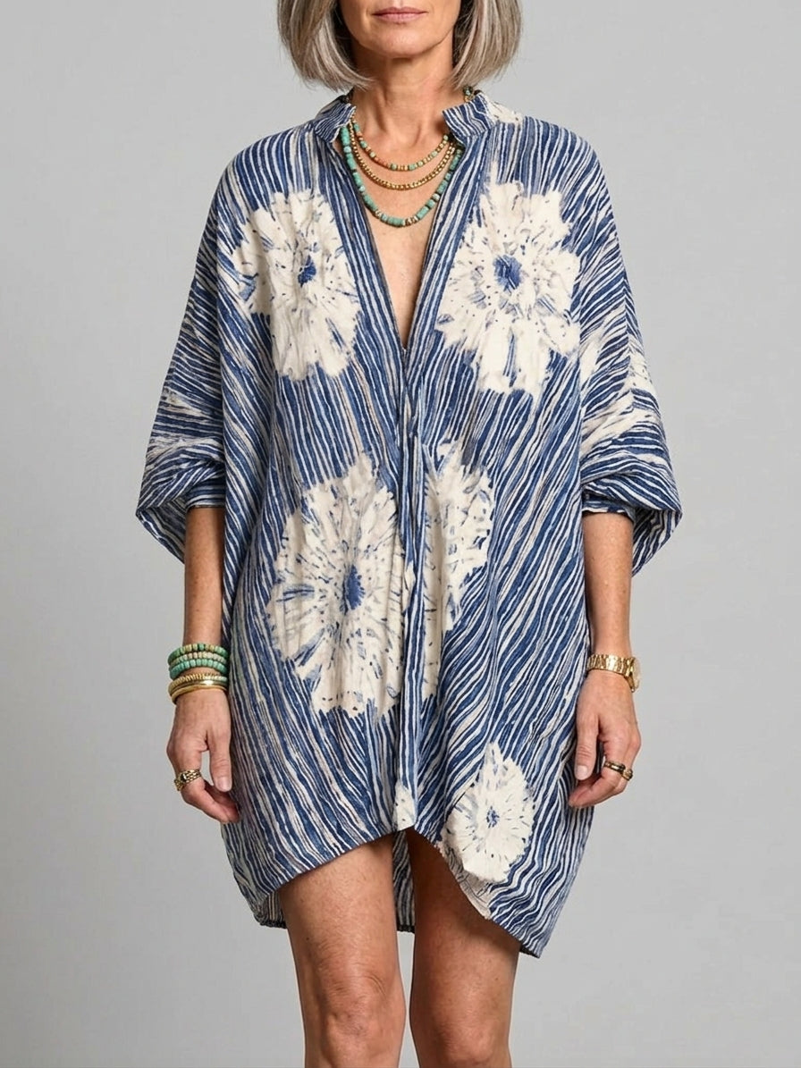 Women's Striped Zip-Front Stand-Collar Mini Dress