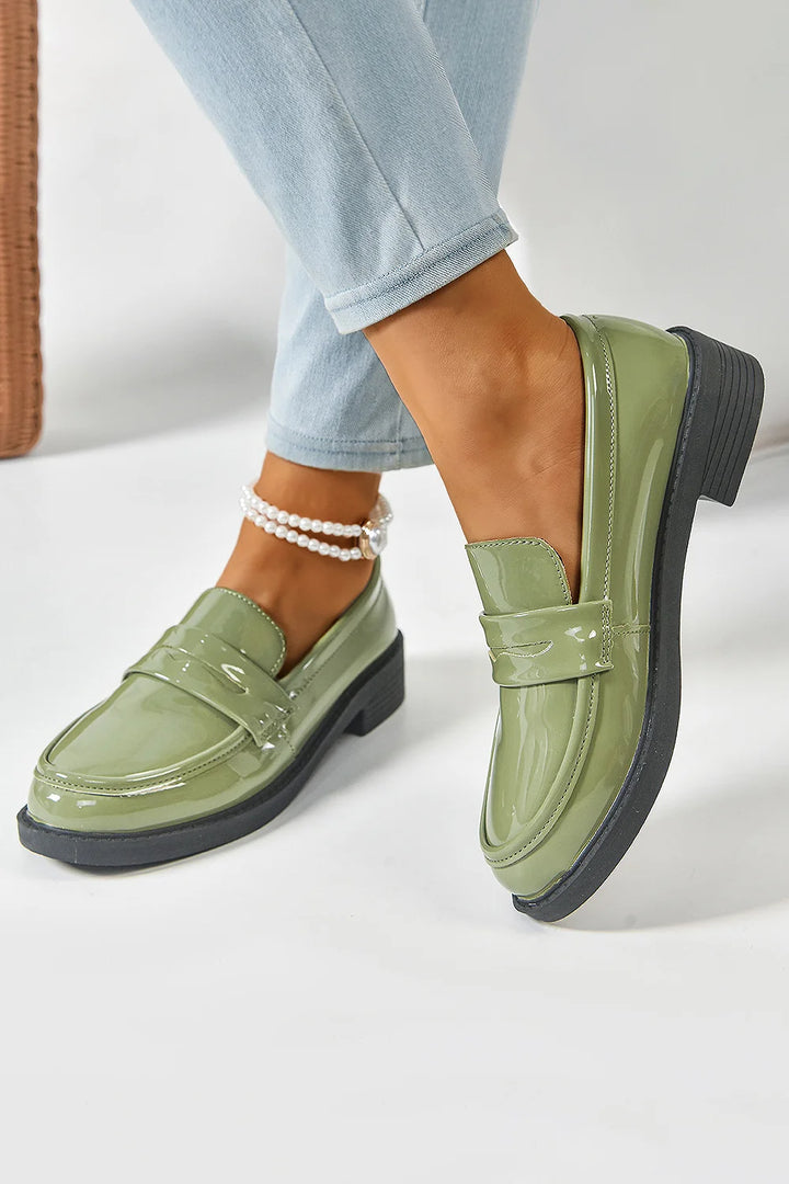 Solid Color Patchwork Round Toe Low Block Heel Loafers