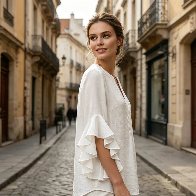 V-Neck Ruffled Sleeve Top