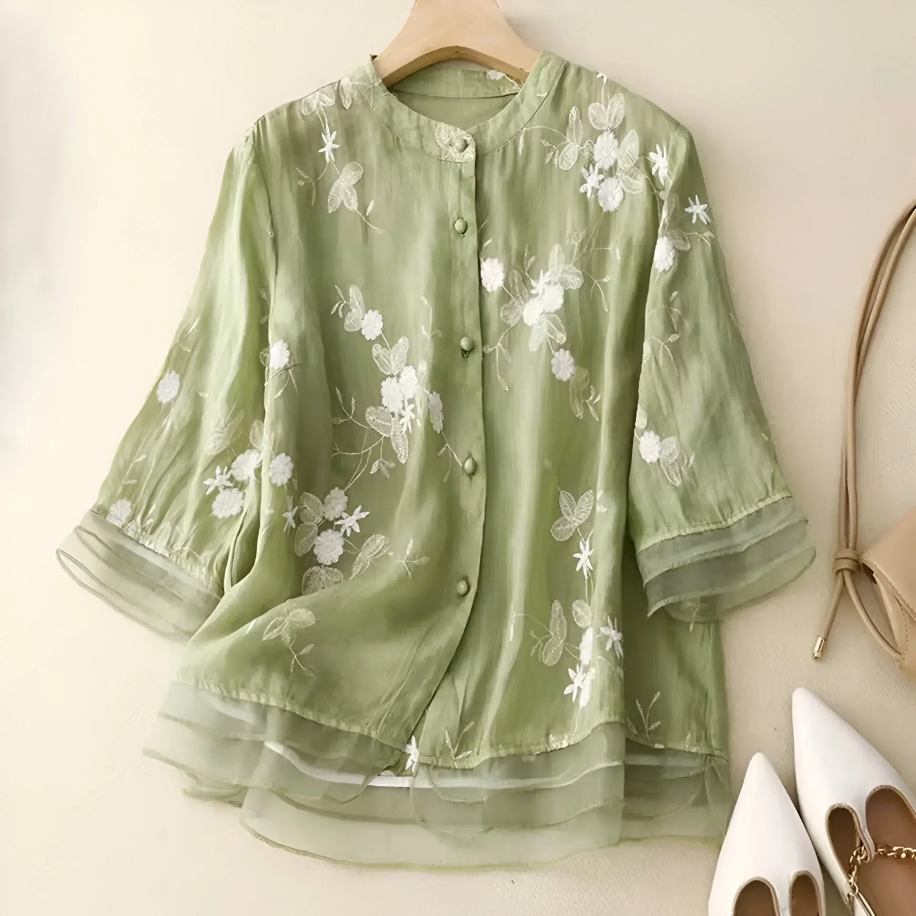 Celest - Top en Coton Brodé Fleuri