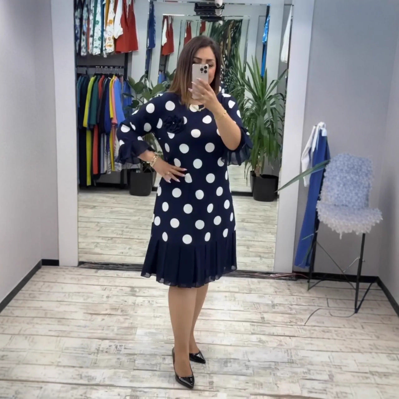 Palerine | Pleated Polka Dot Dress