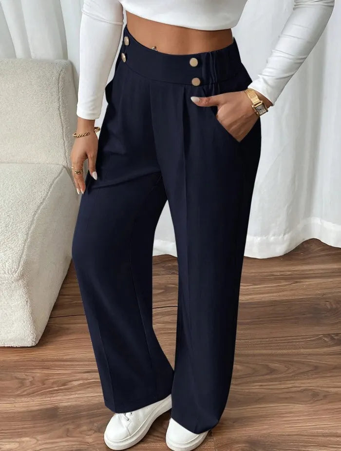 Ashlena - Soft-Touch High-Waisted Wide-Leg Trousers
