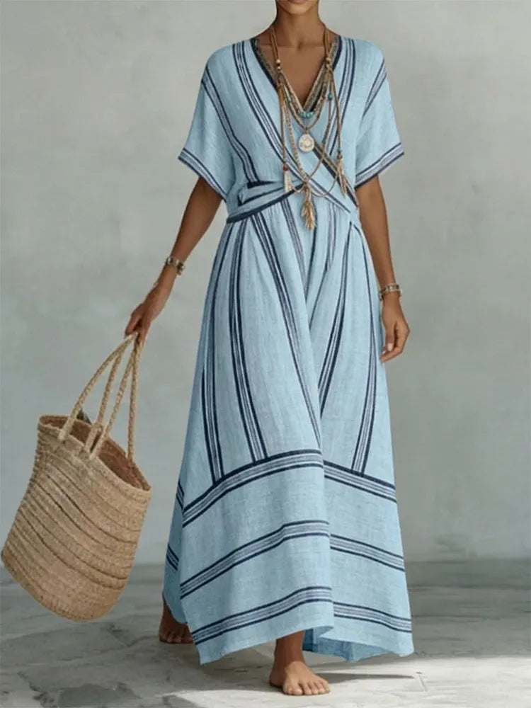Women's Stripes With Contrasting Colors V-neck Short-sleeve Dress