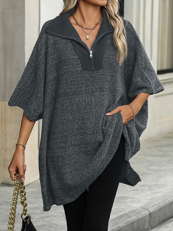Olivia | Poncho Suéter de Punto con Cuello y Cierre