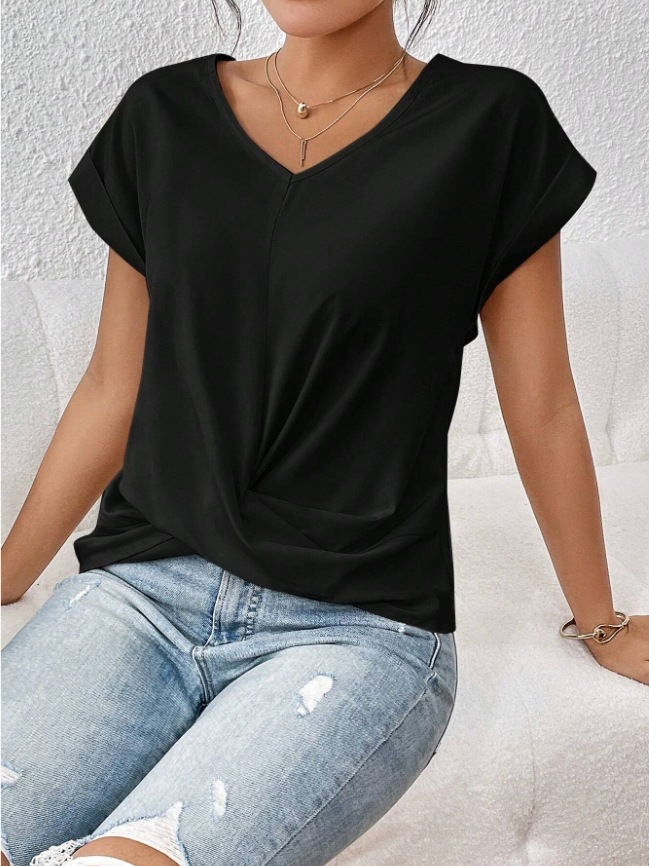 Celest - T-shirt décontracté col en V douillet