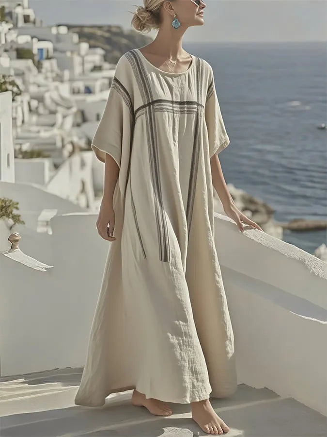 Summer Cotton&Linen Striped Loose Dress