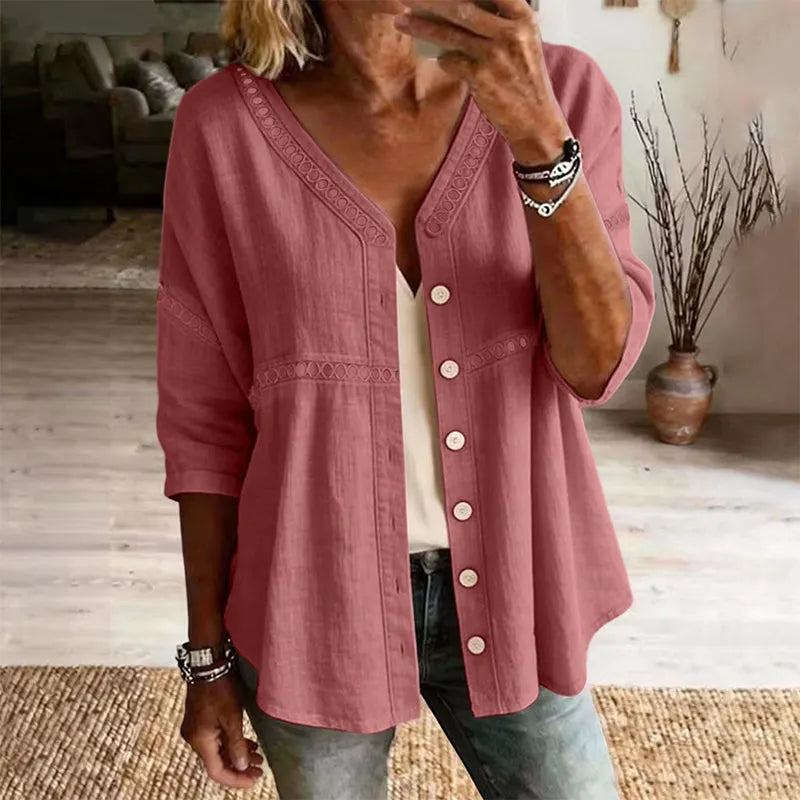 Ardena - Embroidered Button Front Blouse