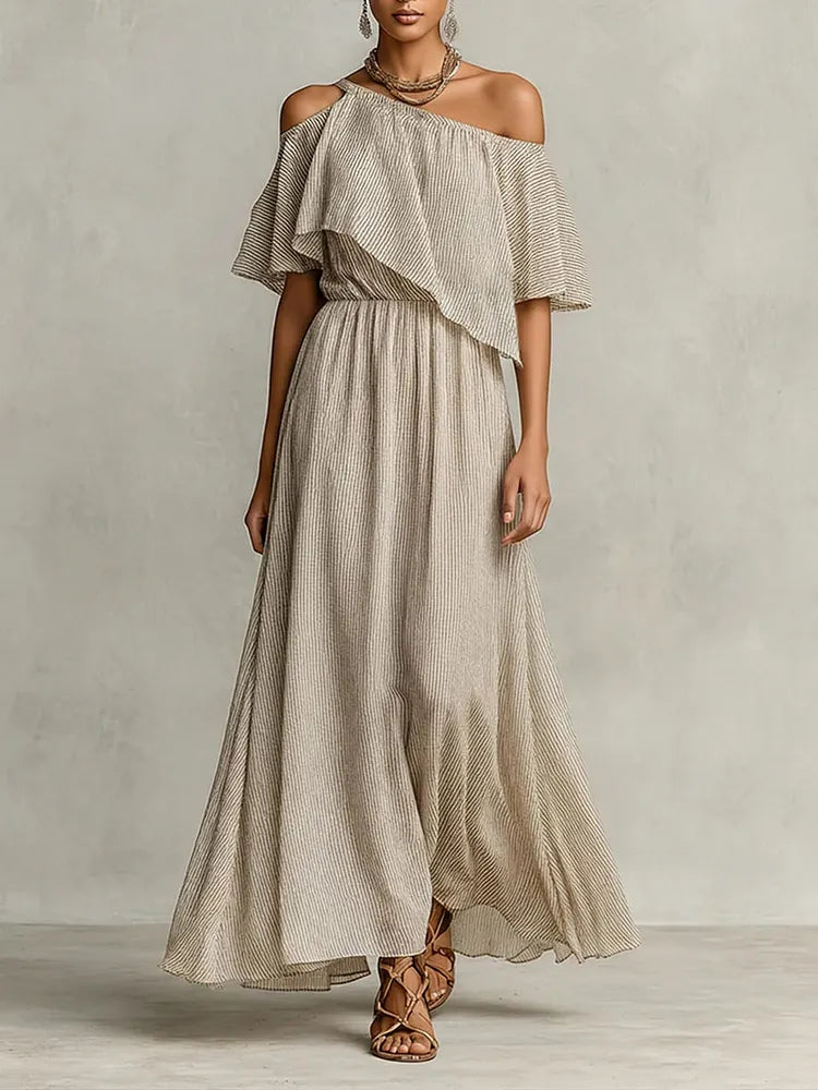 Stylish Off-shoulder Striped Dress