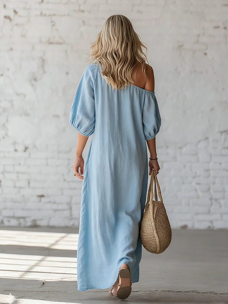 Elegant Minimalist Off-shoulder Linen Cotton Dress