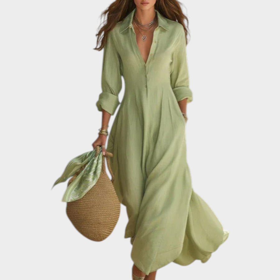 Flowy Button-Front Shirt Maxi Dress