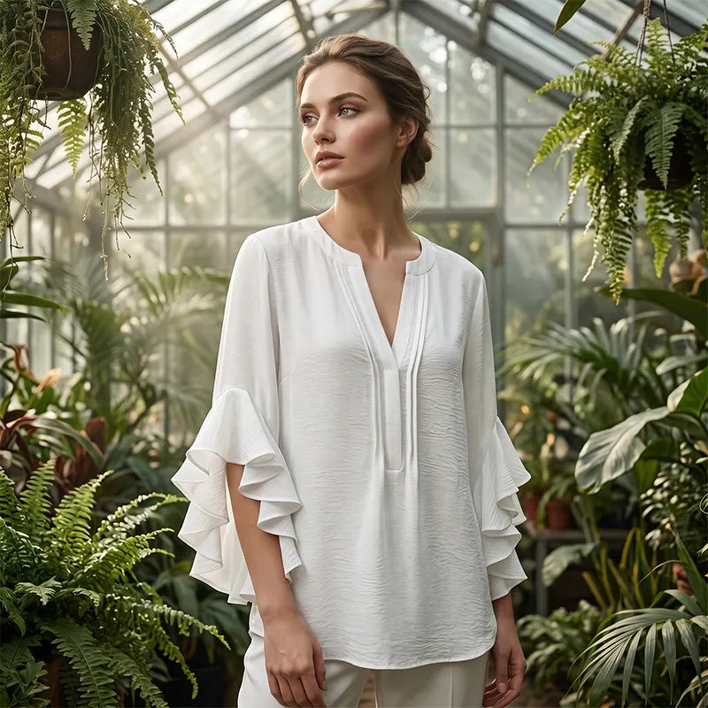 V-Neck Ruffled Sleeve Top