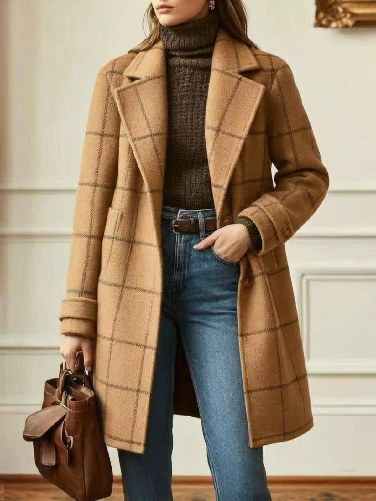 Arvae™ | Wool Check Long Coat