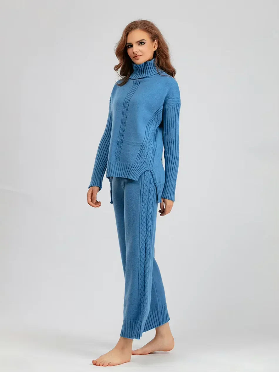 Scarlett | Chic High-Neck Knit Sweater & Loose Pants Set