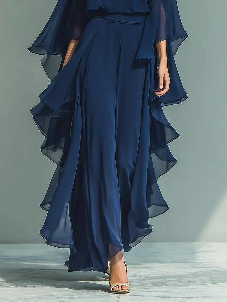 Elegant & Flowy Ruffled Shirt And Wide-leg Pants Two-piece Set