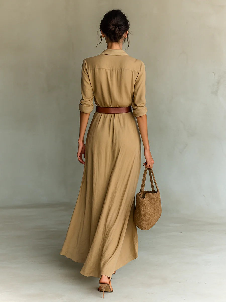 Jolette – Tailored Long Dress with Sleeves and Lapels