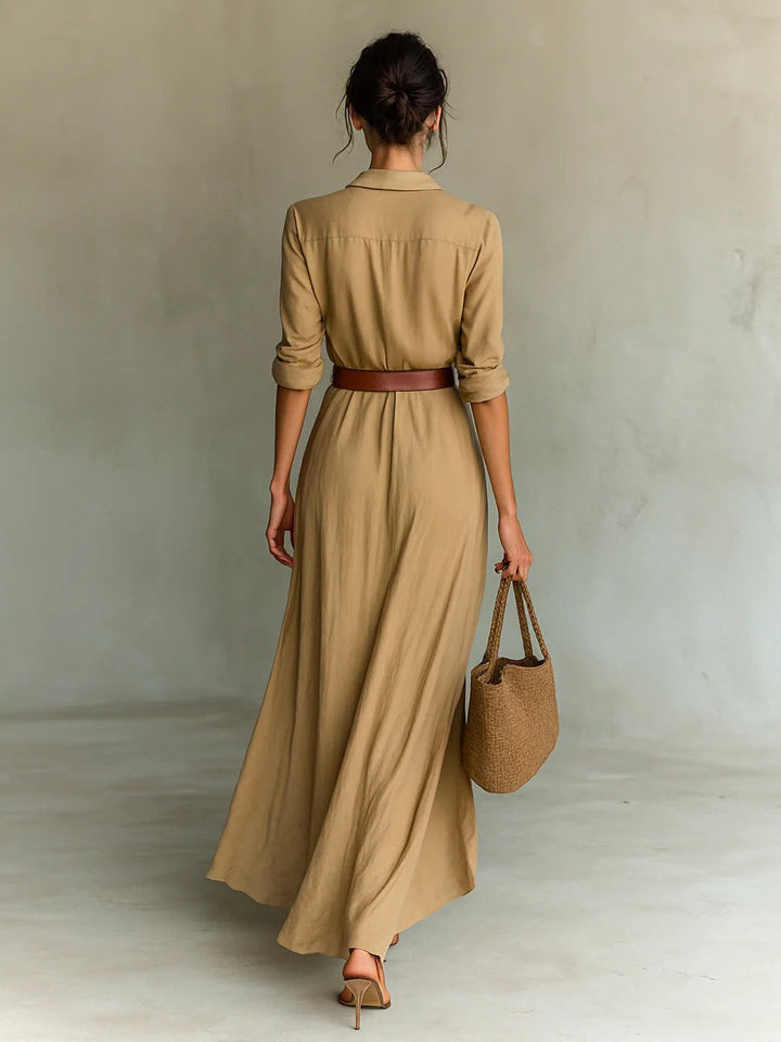 Jolette – Tailored Long Dress with Sleeves and Lapels