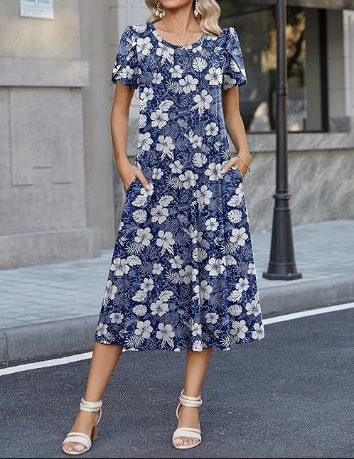 Willow | Graceful Round-Neck Elegance Midi Dress