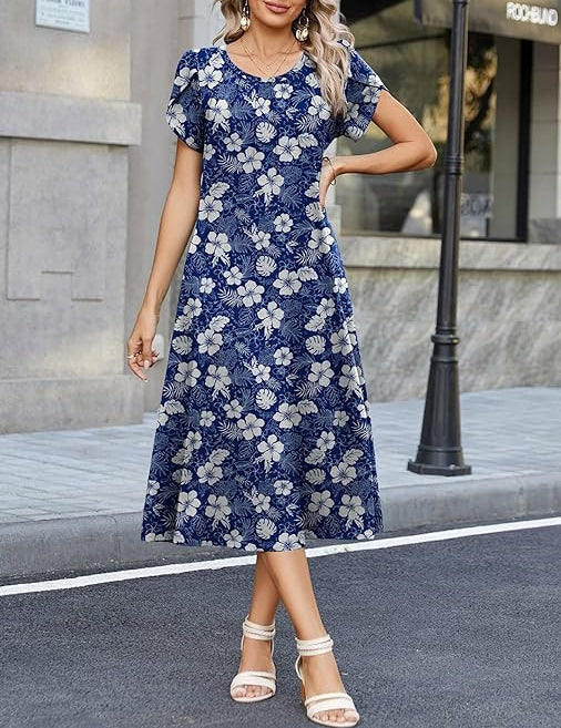 Willow | Graceful Round-Neck Elegance Midi Dress