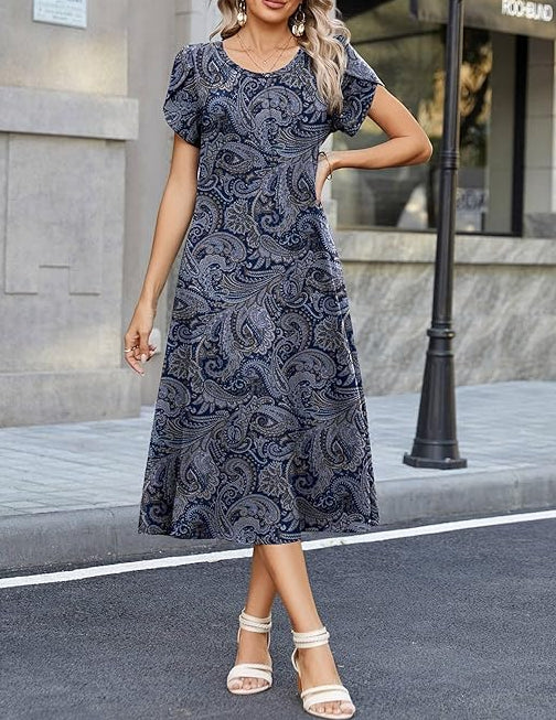 Willow | Graceful Round-Neck Elegance Midi Dress