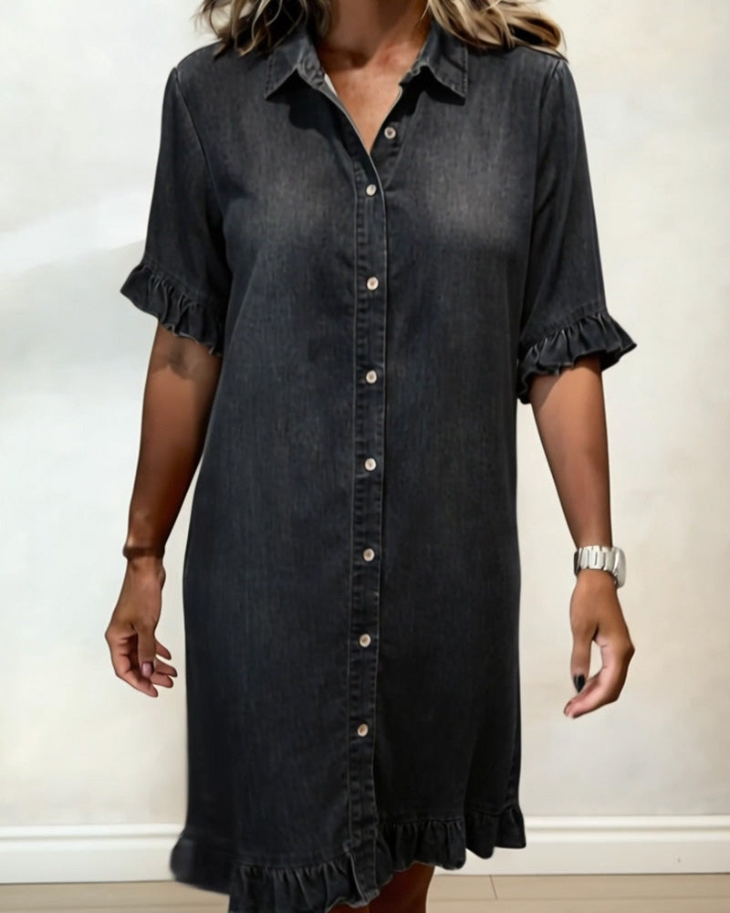 Veloura - Textured Ruffle-Sleeve Mini Dress