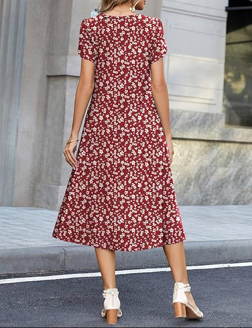 Willow | Graceful Round-Neck Elegance Midi Dress