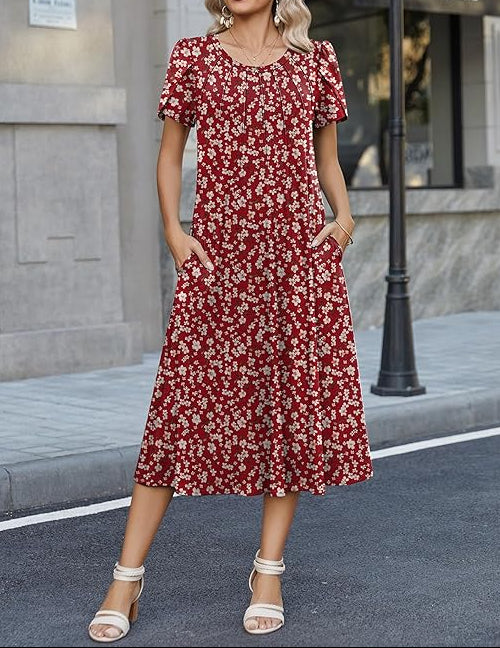 Willow | Graceful Round-Neck Elegance Midi Dress