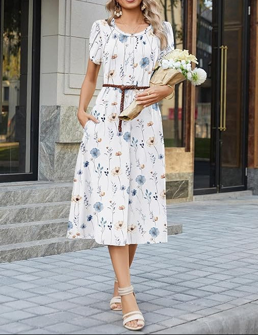 Willow | Graceful Round-Neck Elegance Midi Dress