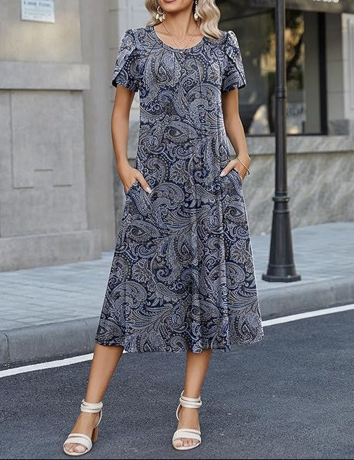 Willow | Graceful Round-Neck Elegance Midi Dress