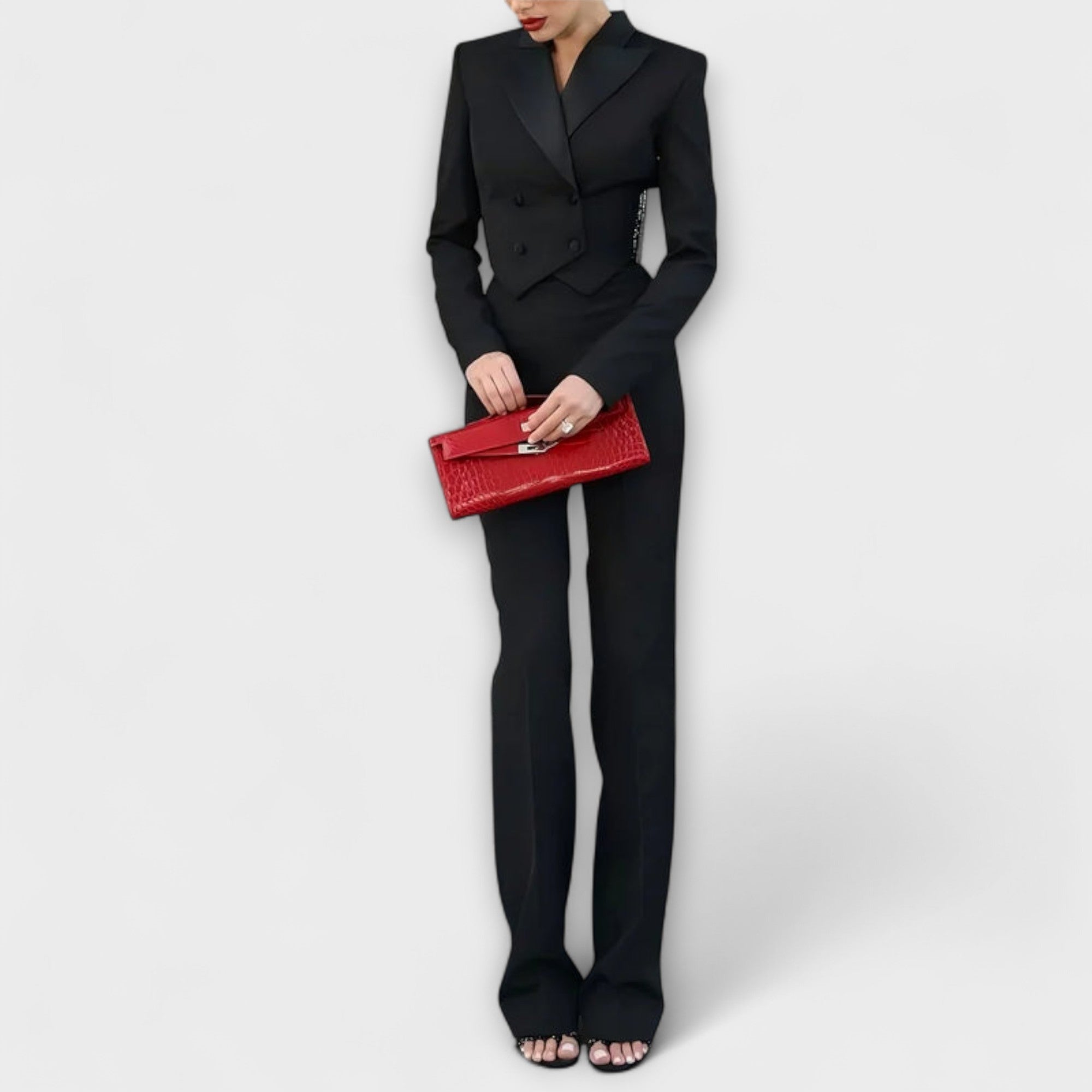 Ensemble blazer court sans dos orné de perles Noa - Black