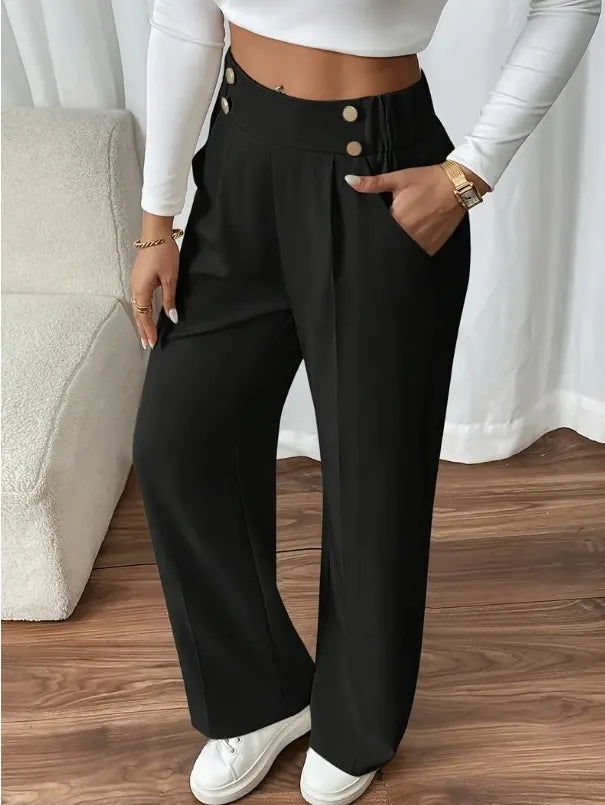 Ashlena - Soft-Touch High-Waisted Wide-Leg Trousers
