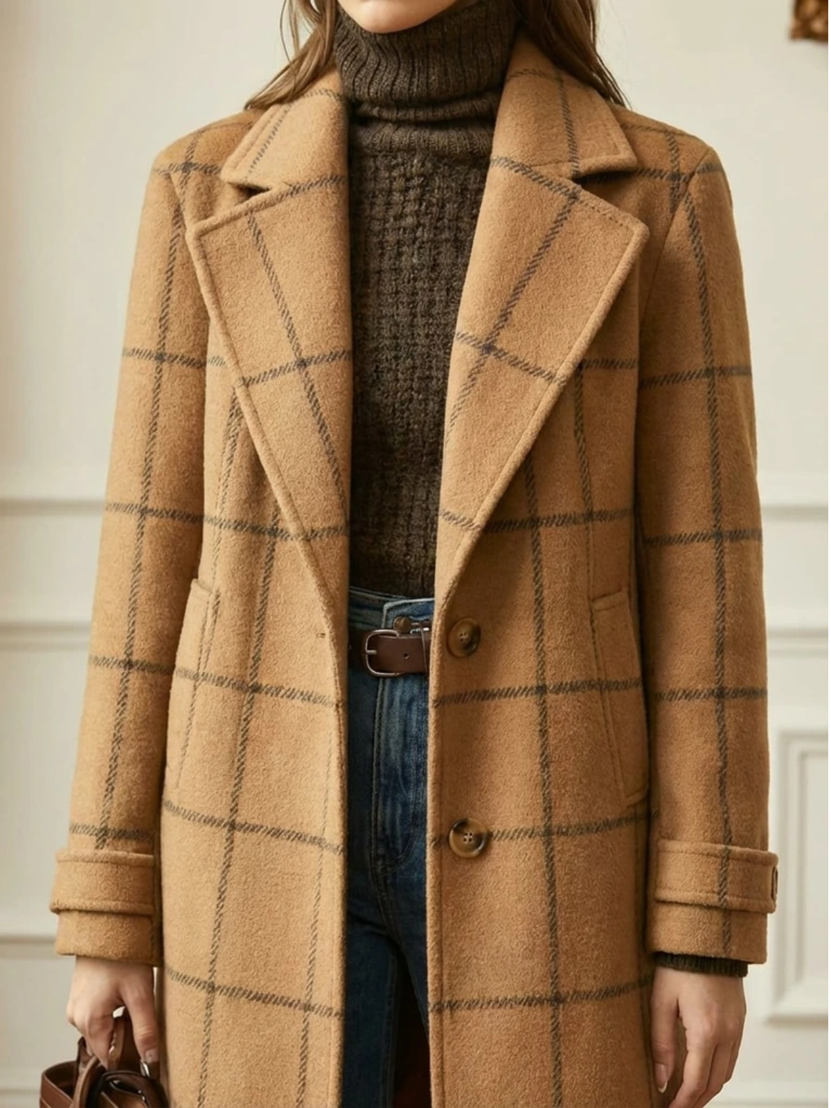 Arvae™ | Wool Check Long Coat