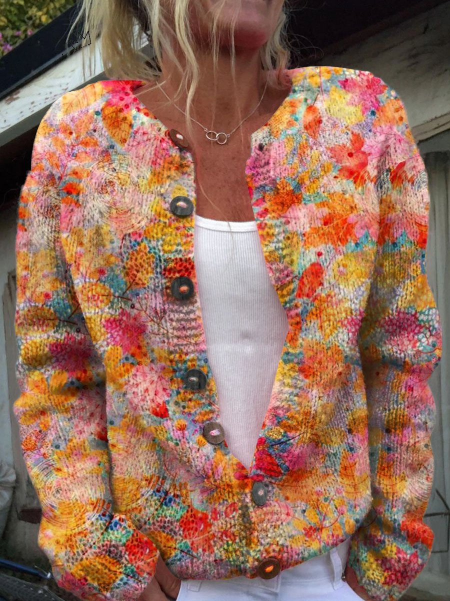Gilet décontracté boutonné imprimé floral | Pull