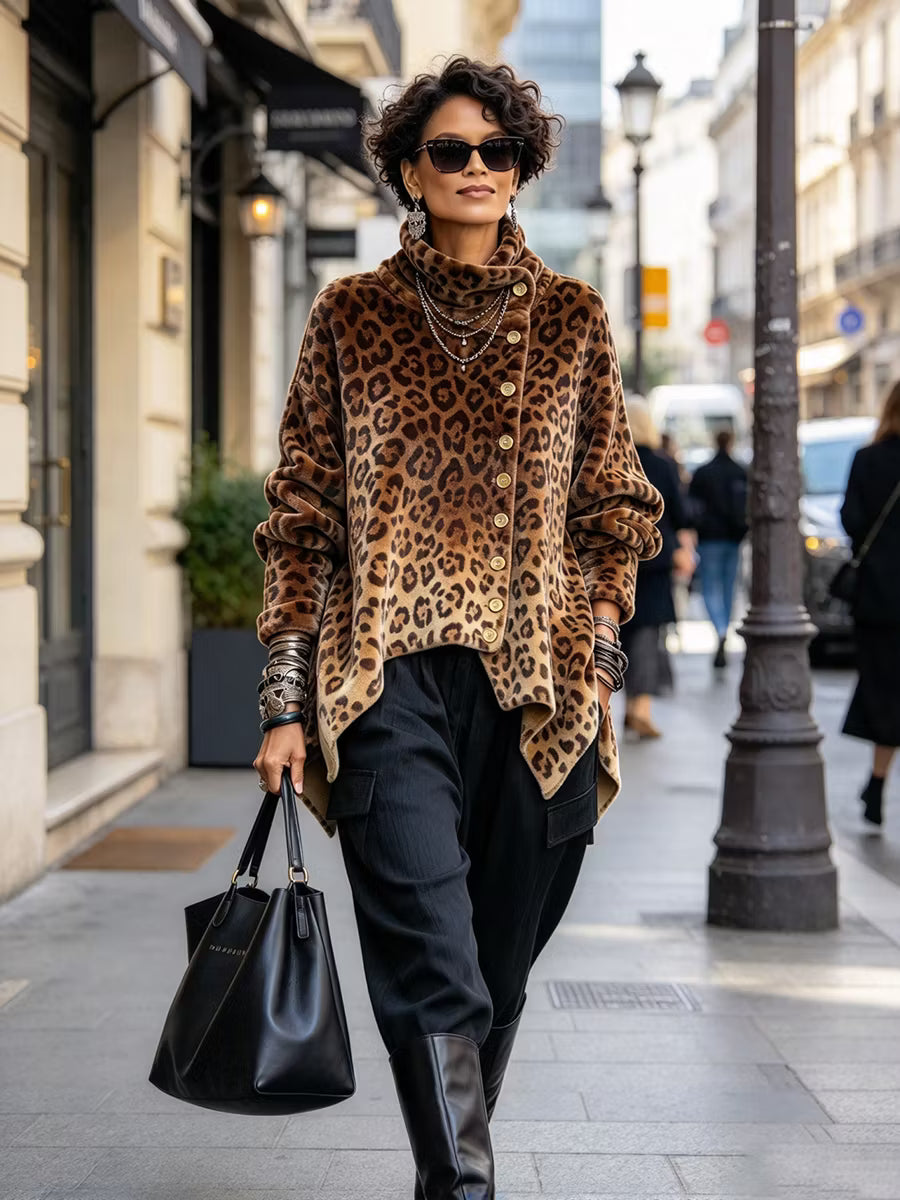 Caria - Soft-Touch Leopard-Print High-Neck Top
