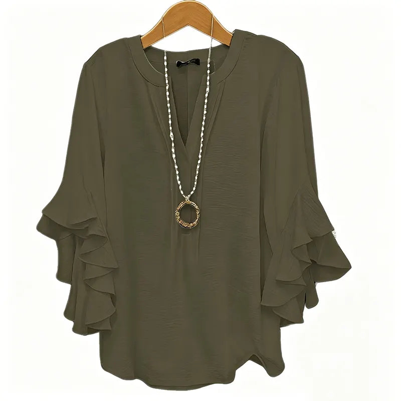 V-Neck Ruffled Sleeve Top