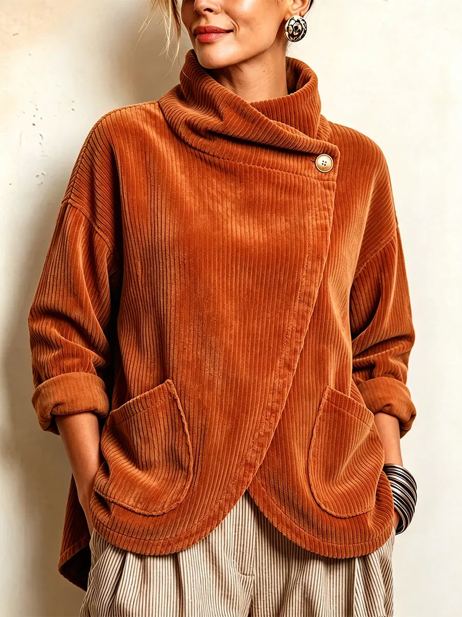Emma - Cozy Asymmetric Button-Accented Corduroy Top