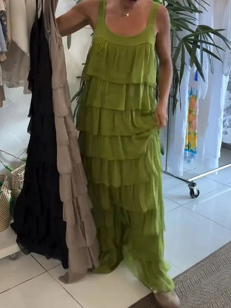 Women's Flowy Layered Spaghetti-strap Dress