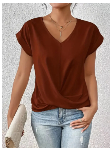 Celest - T-shirt décontracté col en V douillet