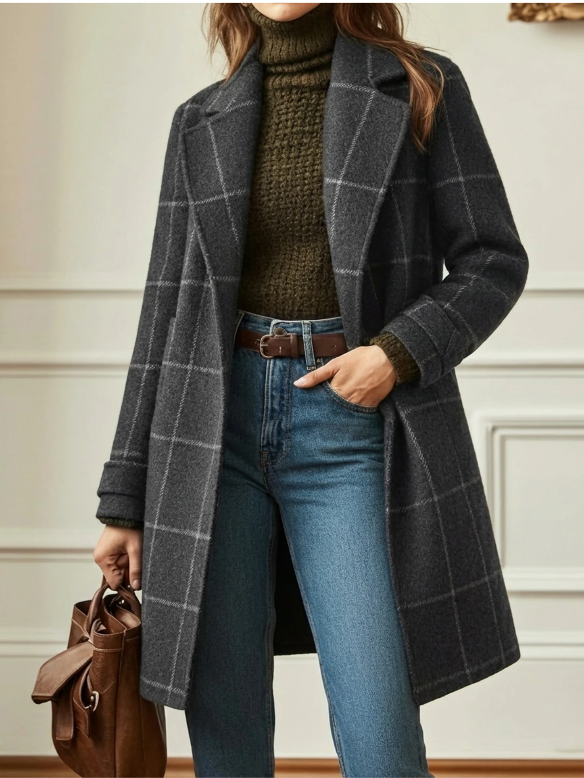 Arvae™ | Wool Check Long Coat