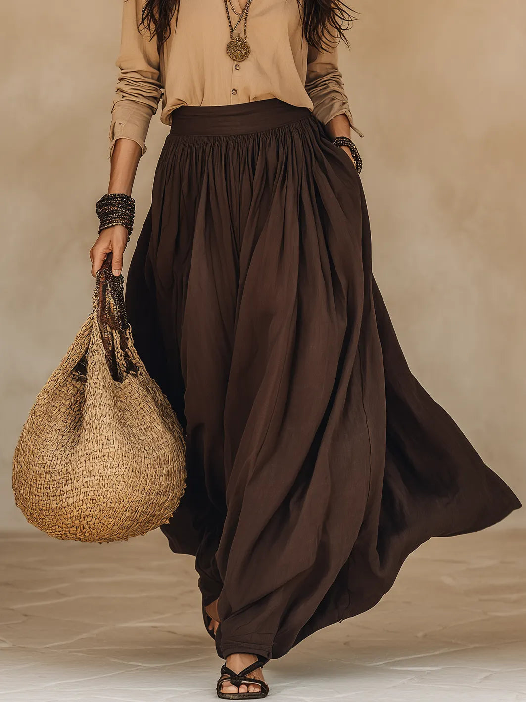 Boho High-Waist Draped Harem Pants