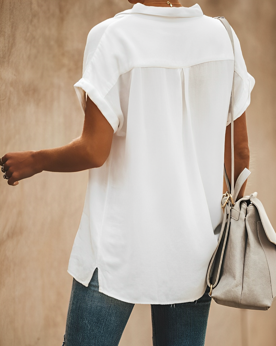 Katina - Soft-Touch Short-Sleeve Collared Blouse