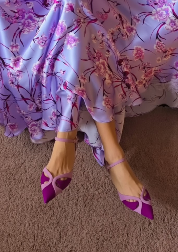 Hollow Out Colorblock Pointed Toe Purple Flats