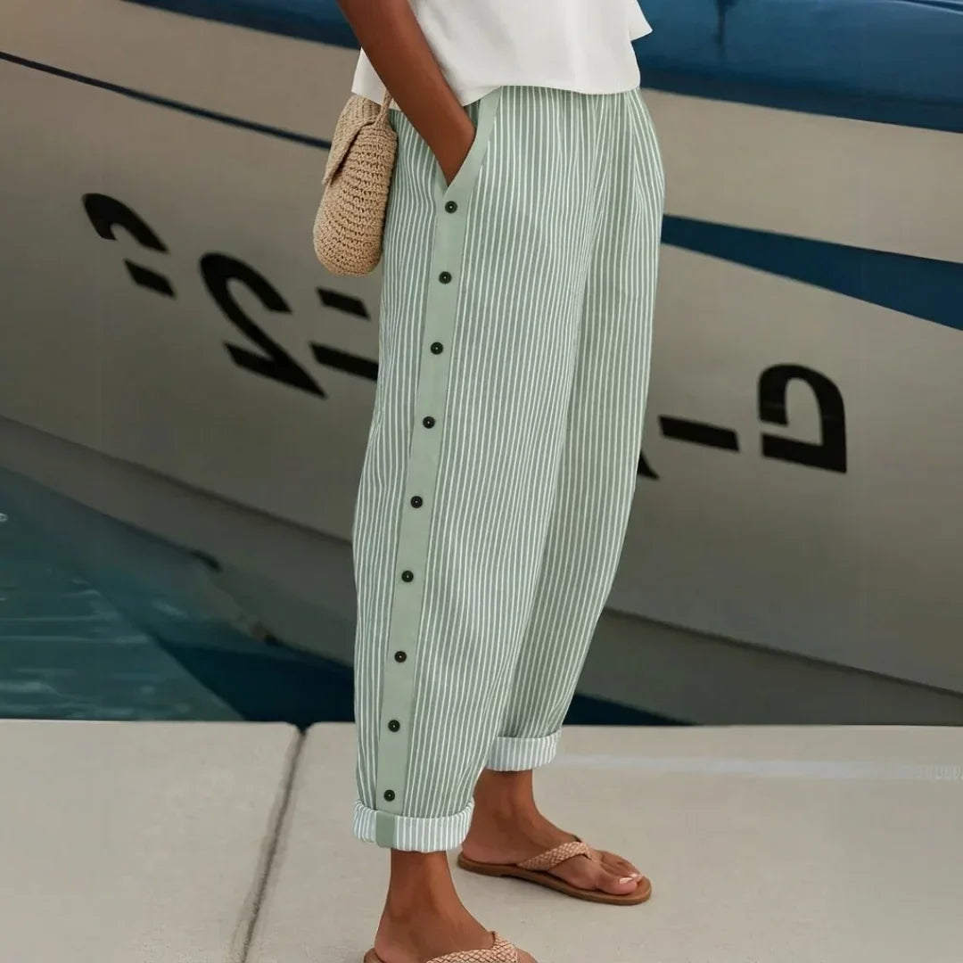 Caitlin | Pantalon boutons rayé élégant